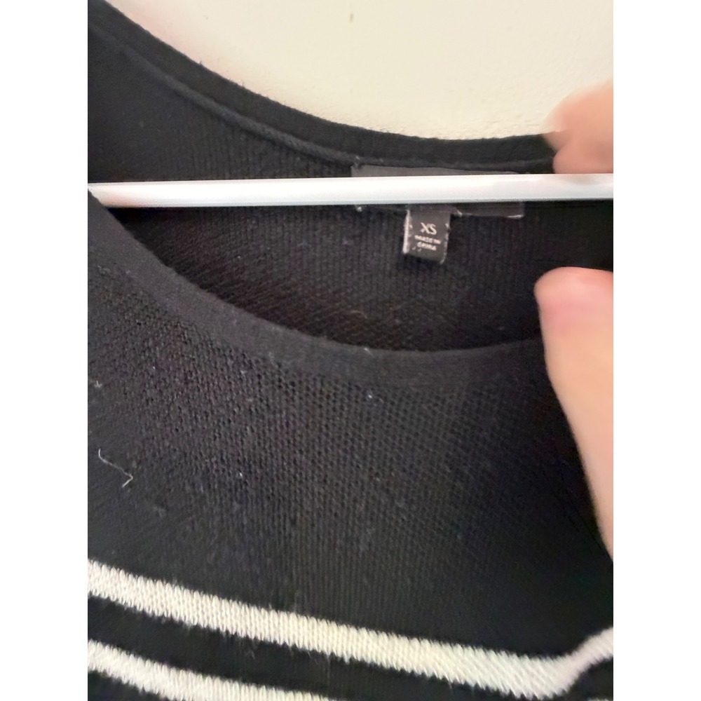 Banana Republic Womens XS Black White Striped Merino Wool Blend Scoop Sweater